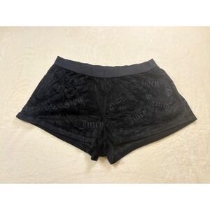 Juicy Couture Womens Black Velour Embossed Logo Sleep Shorts Lounge Pajamas L